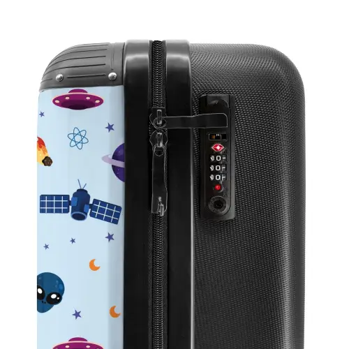 Ruimtevaart en buitenaards patroon op lichtblauw NBS - Handbagage koffer - Kinderen Unisex middel -slot