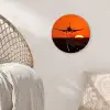 Zonsondergang - Vliegtuig - Oranje - Zon Wandcirkel kunststof plaat 5mm dik klein -sfeer5
