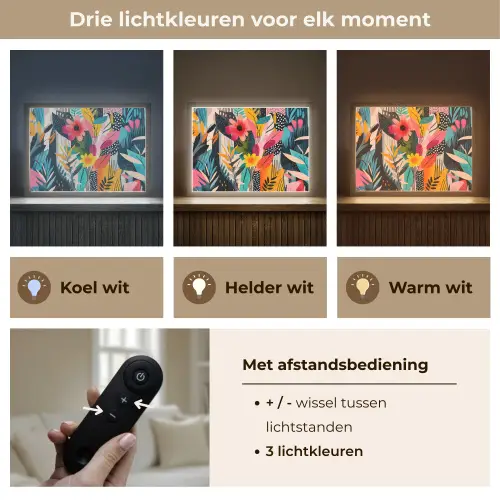 Schilderij - Abstract - Bloemen - Roze Light Box met batterij (Wandlamp) middel -USP_lichtkleurNL