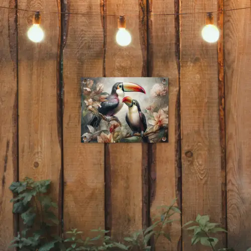 Toekan - Vogels - Bloemen - Jungle tuinposter los doek klein -sfeer1