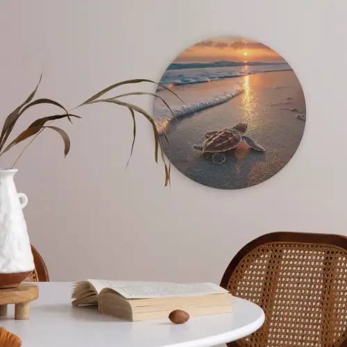 Schildpad - strand - Zonsondergang Akoestische PET Vilt - Rond klein -sfeer3