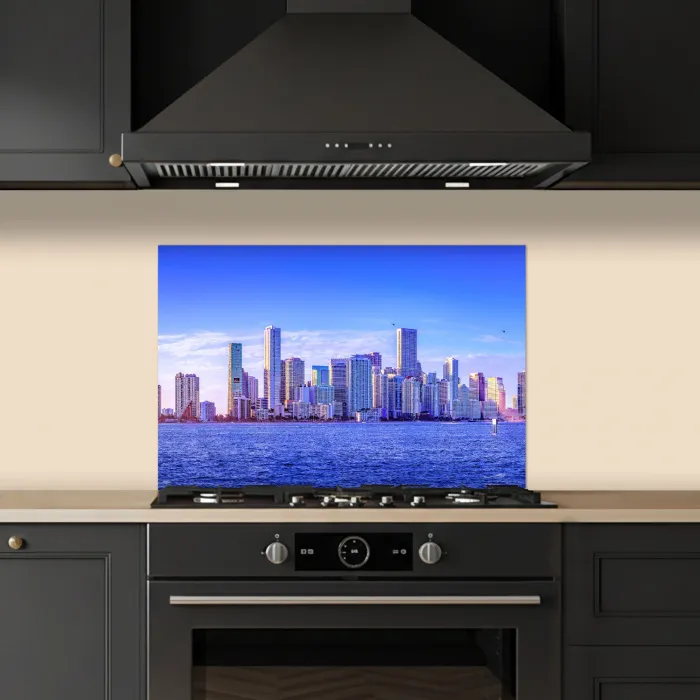 Skyline - Blauw - Wolkenkrabbers - Stad keuken achterwand spatscherm klein -sfeer1