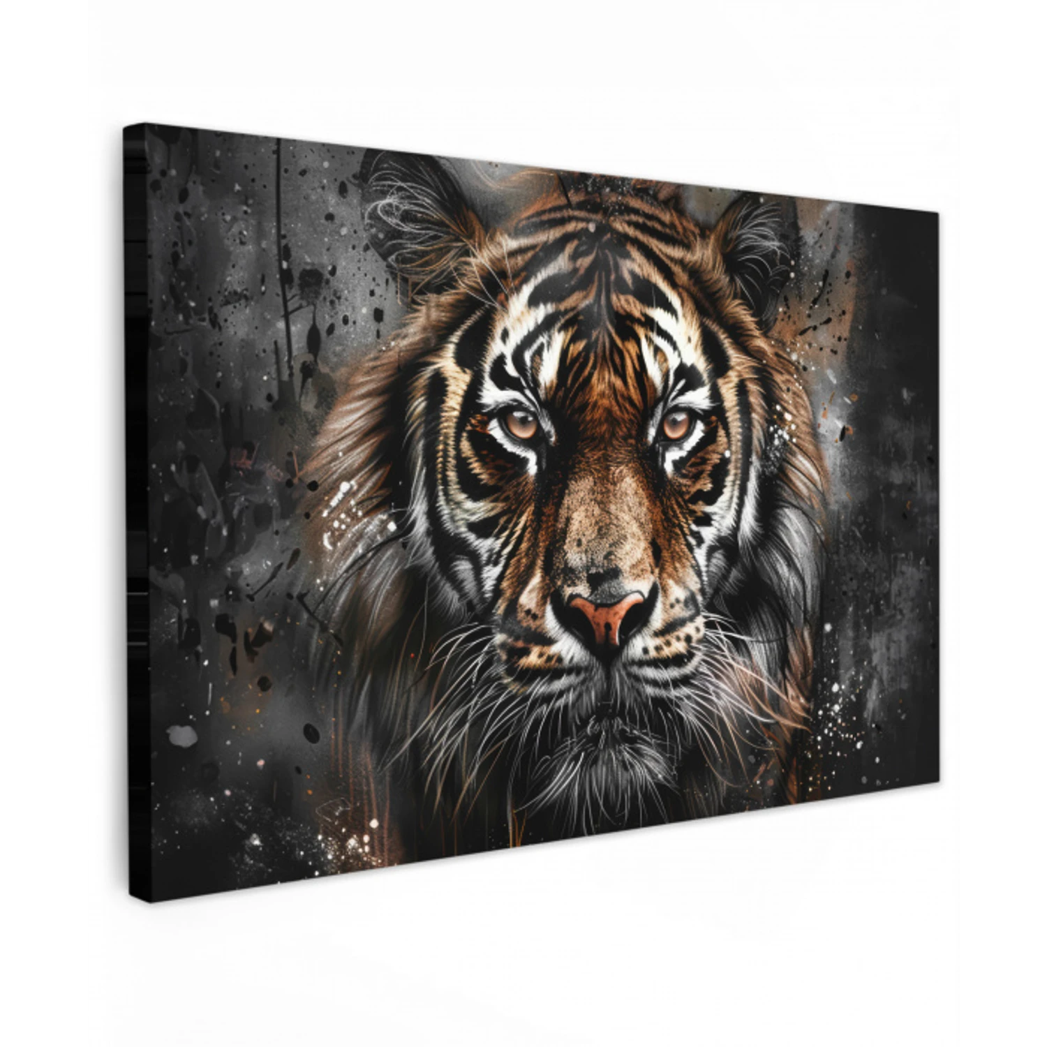 Tijger - Dieren - Portret - Luxe - Zwart canvas 2cm klein -z3d