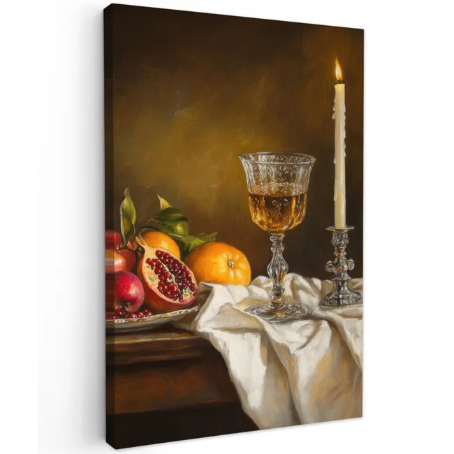 Fruit -  Stilleven - Wijn - Kaars Tuinposter op houten frame 2 cm dik klein -3d