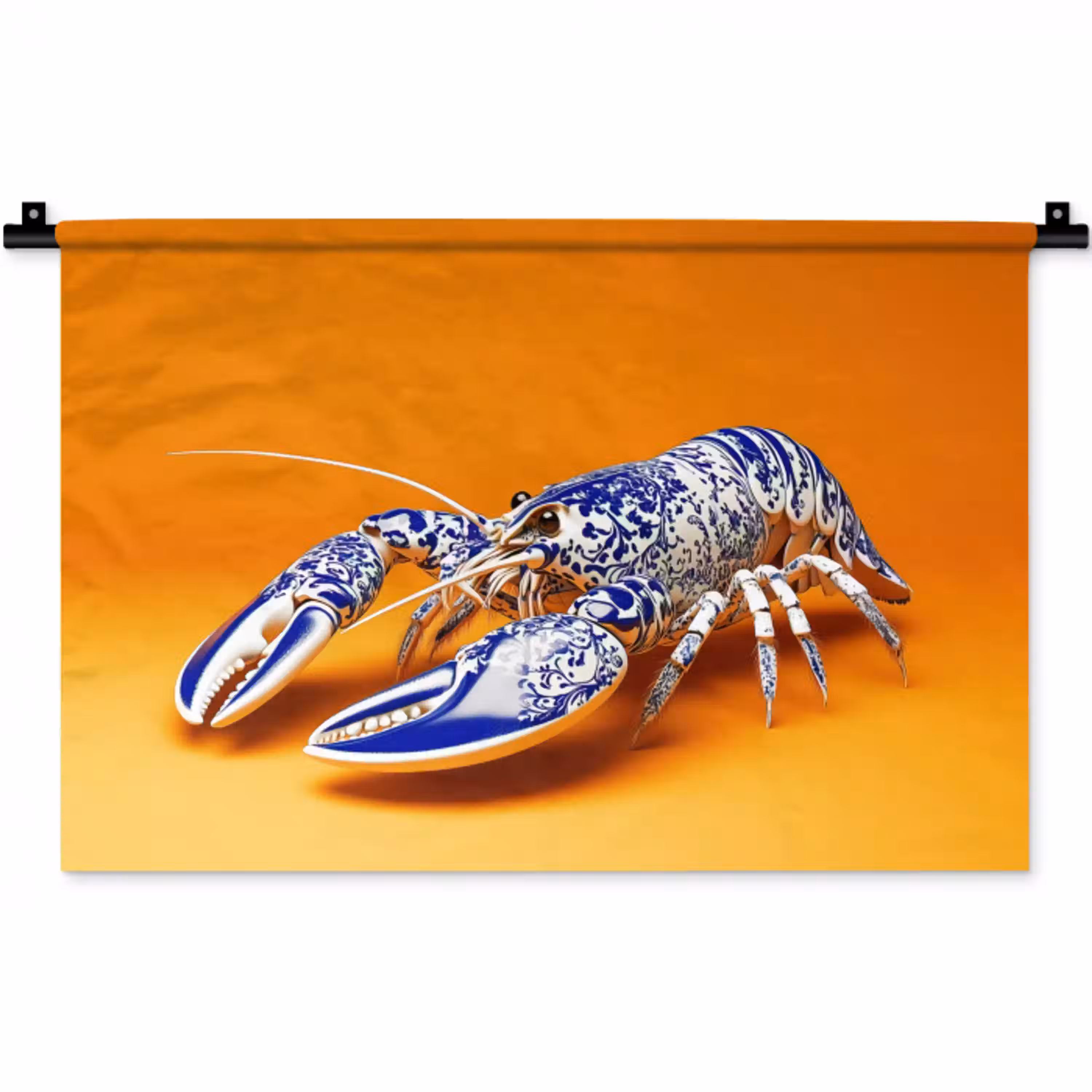 Kreeft - Delftsblauw - Schild - Stoer - Oranje Wandkleed katoen klein -zz3d