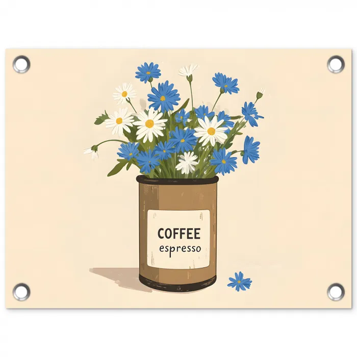 Coffee - Blik - Minimalistisch - Bloemen tuinposter los doek klein -3d