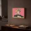 Meisje - Kopje - Bloemen - Roze Light Box met batterij (Wandlamp) middel -sfeer1