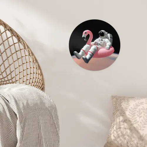 Astronaut - Flamingo - Zwemband - Roze Wandcirkel behangsticker klein -sfeer4
