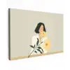Vrouw - Bloem - Geel - Minimalistisch Tuinposter op houten frame 2 cm dik klein -3d