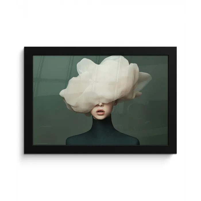 Hoed - Vrouw - Beige fotolijst zwart zonder passe partout klein -3d