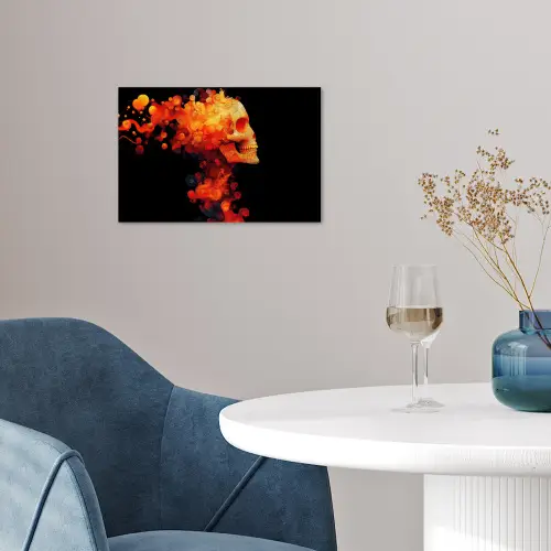 Schedel - Oranje - Zijaanzicht - Vlammen poster papier klein -sfeer3