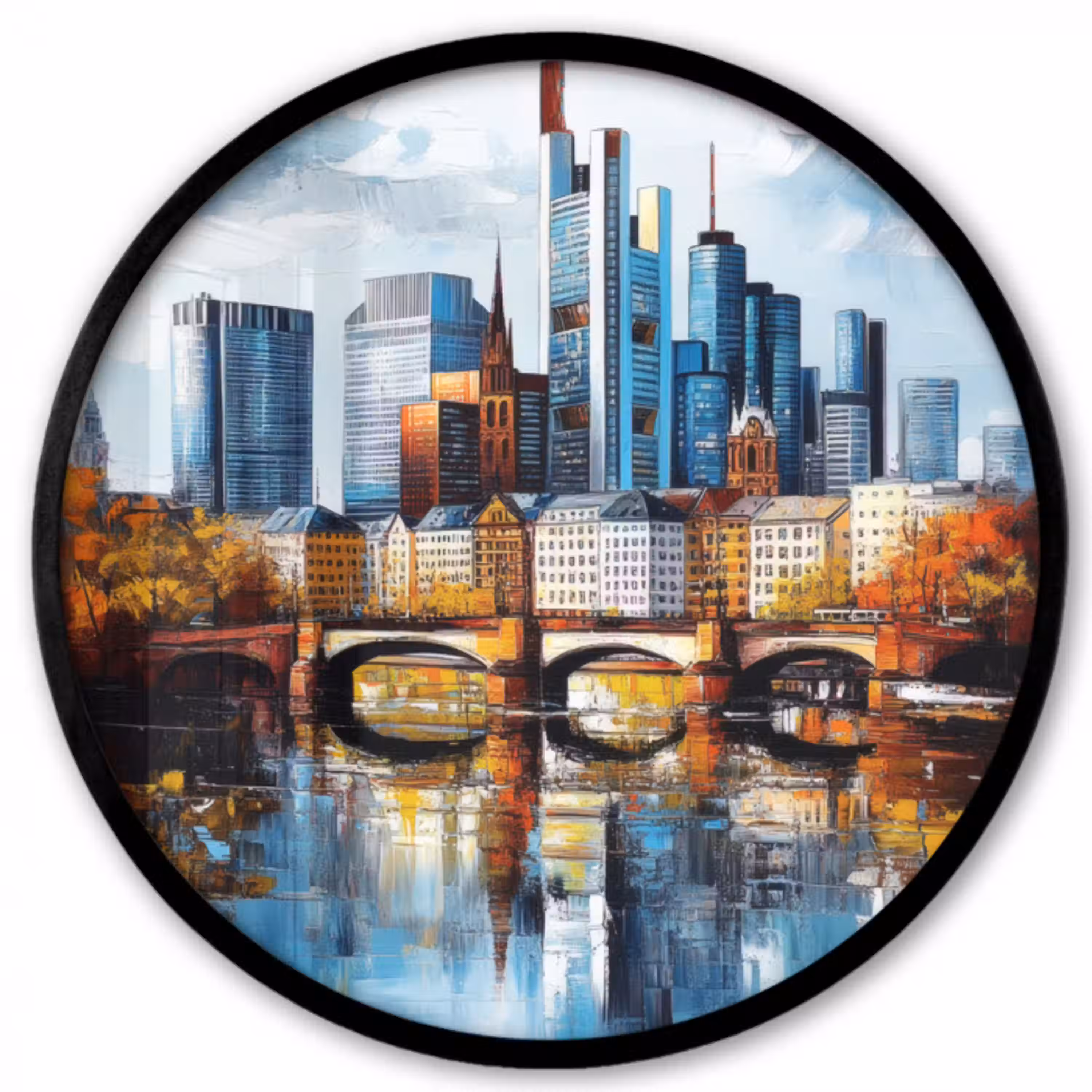 Bomen Frankfurt- Stad - Skyline - Brug Fotolijst rond zonder passe partout klein -3d