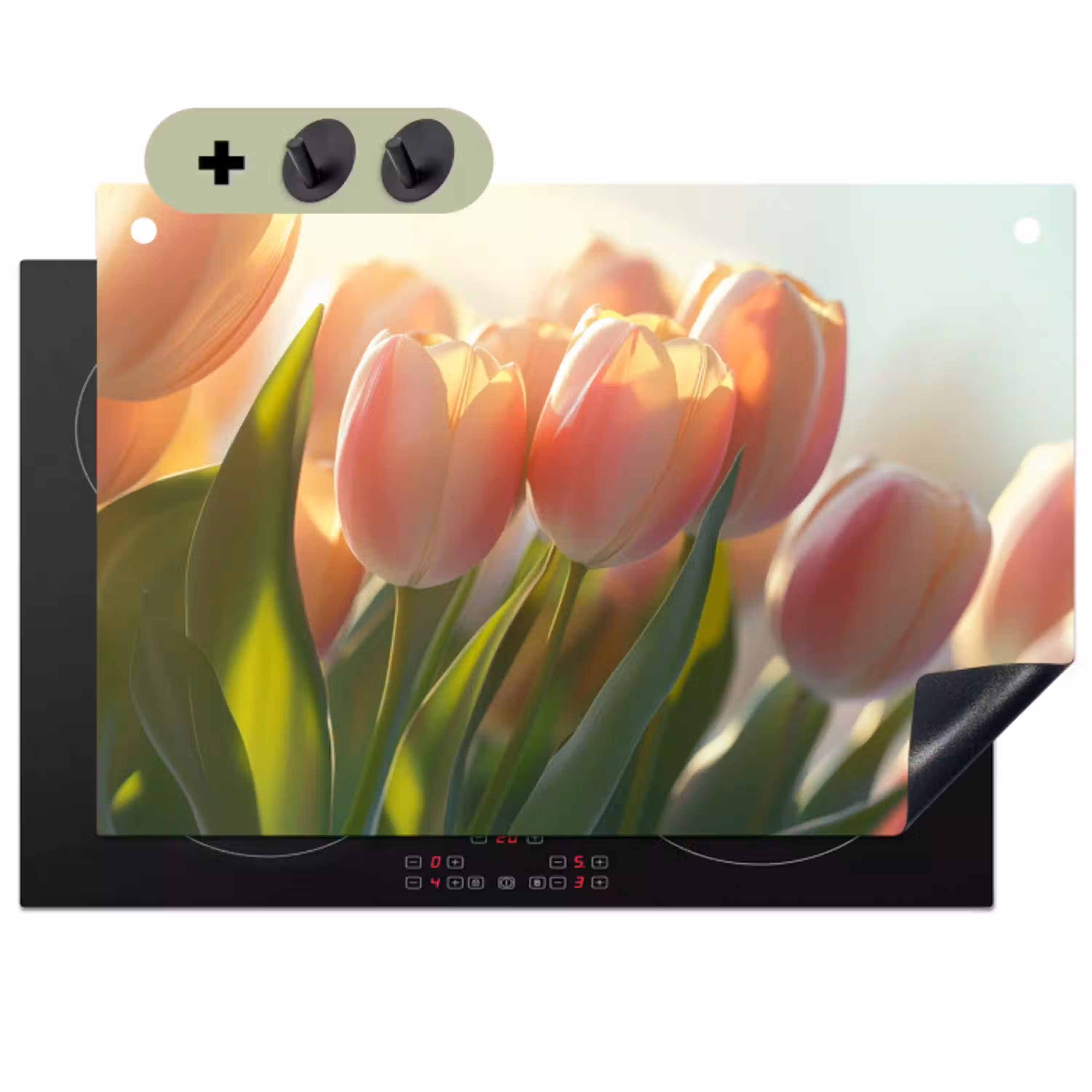 Tulpen - Roze - Zonnestralen Inductie beschemer met haakjes klein -3d