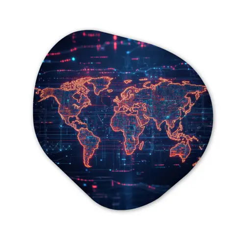 Wereldkaart - Futuristisch - Oranje Wandcirkel Organisch Aluminium middel -3d
