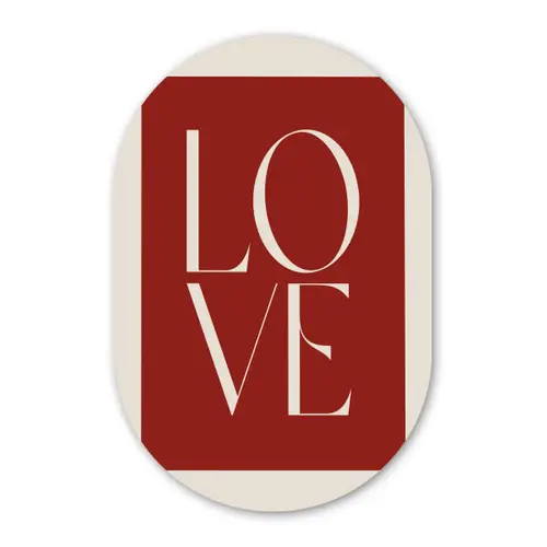 Love - Rood - Minimalistisch Wandcirkel Ovaal Glas middel -3d