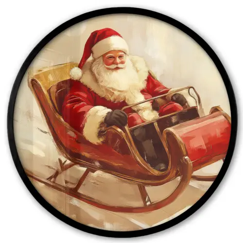 Kerst - Slee - Kerstman Fotolijst rond zonder passe partout klein -3d