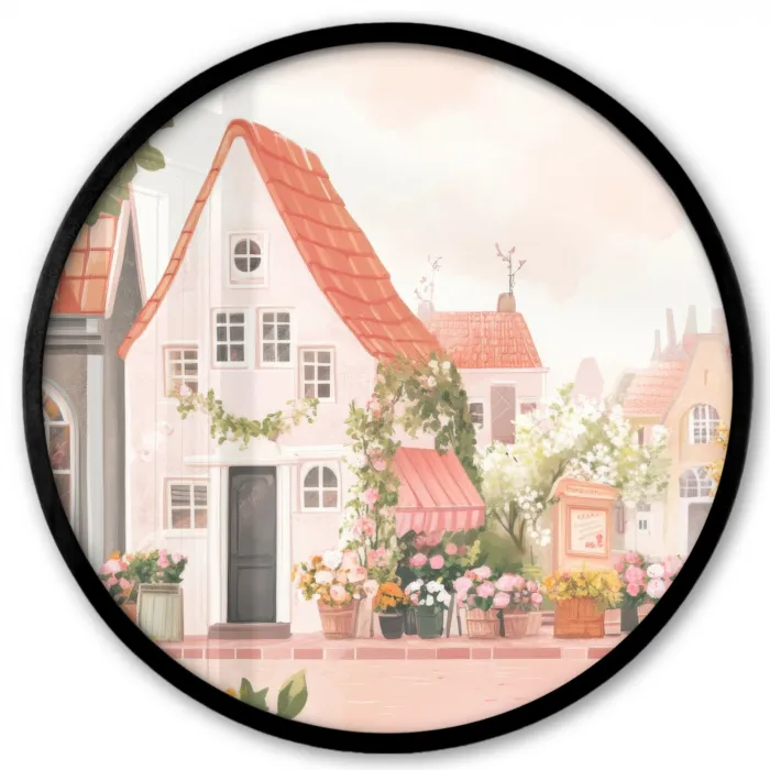 Bloemen - Huizen - Dorp Fotolijst rond zonder passe partout klein -3d