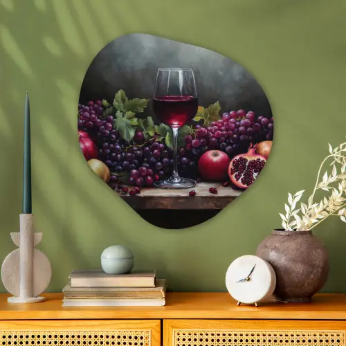 Wijn - Fruit - Stilleven Wandcirkel Organisch Aluminium middel -sfeer2