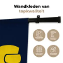 Think big - Blauw - Geel Wandkleed katoen klein -sfeer2