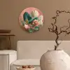 Tropische bladeren - Bloemen - Roze - groen Wandcirkel kunststof plaat 5mm dik klein -sfeer1