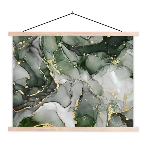 Luxe - Marmer - Groen textielposter latten blank klein -3d