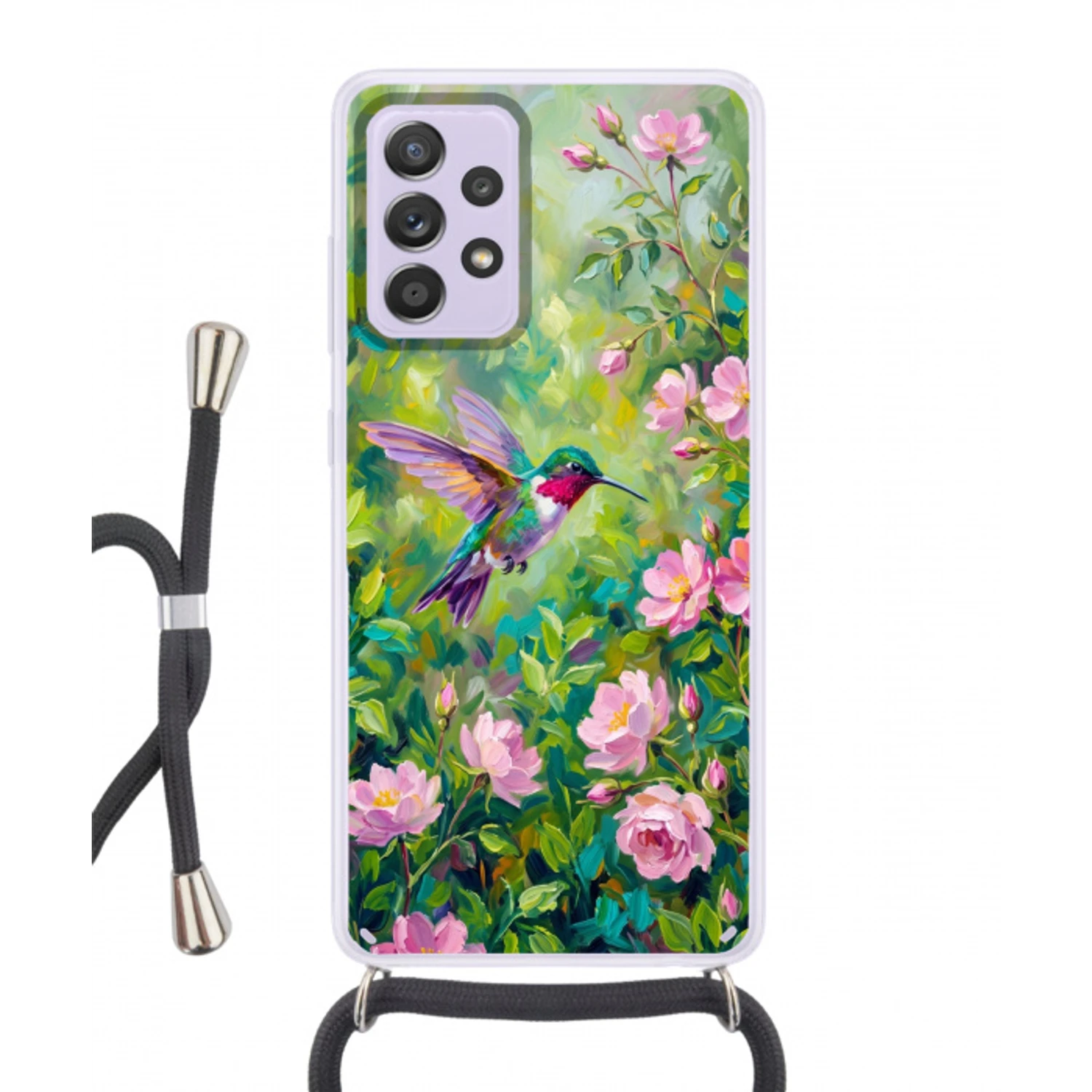 Kolibrie - Bloemen - Natuur - Kleurrijk Hoesje Samsung Galaxy A52 5G met koord klein -3d