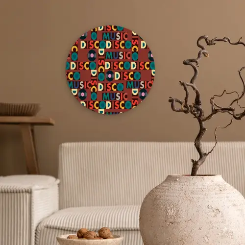 Bruin - Retro - Disco - Patroon Wandcirkel plexiglas klein 852 -sfeer1