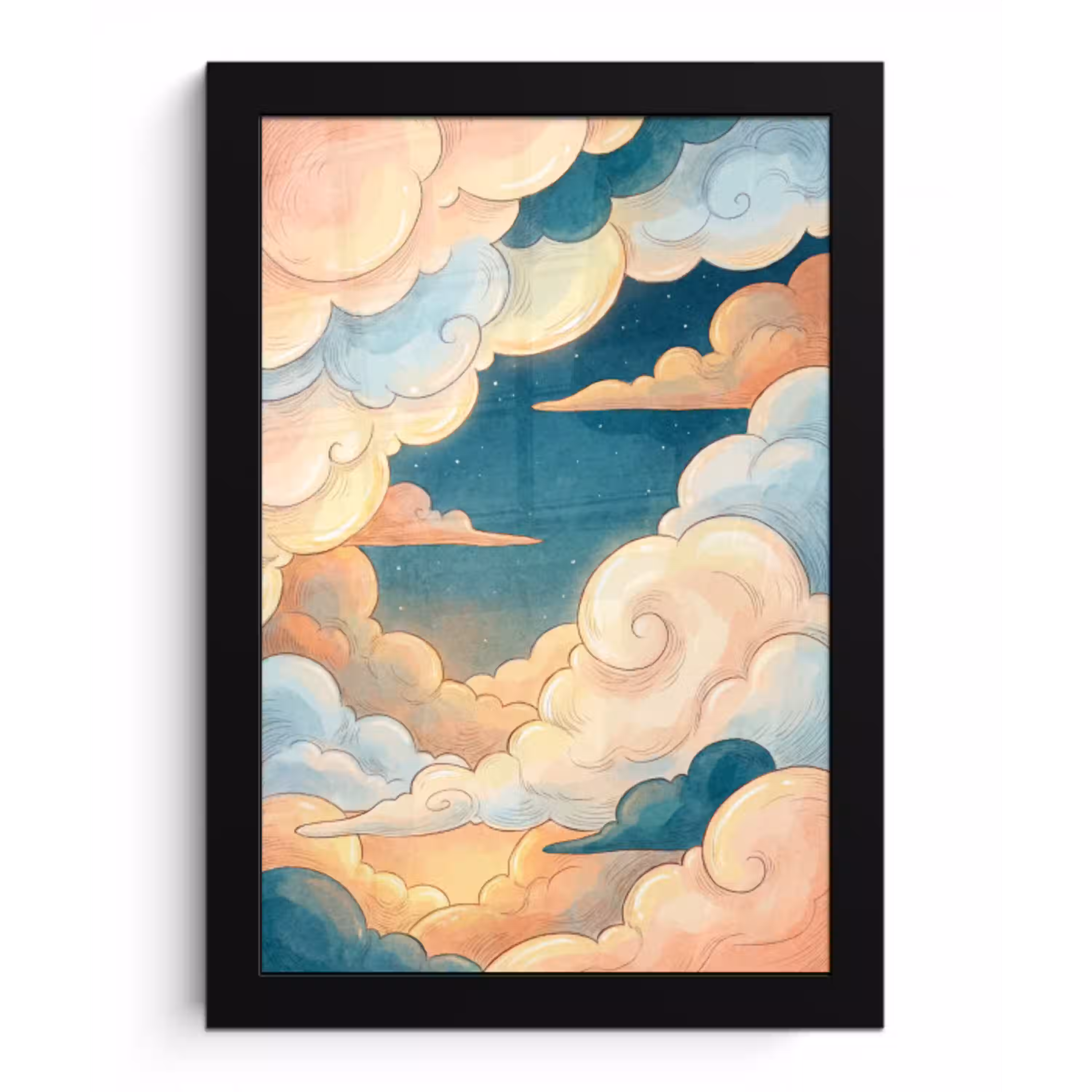 Wolk - Lucht - Natuur - Illustratief - Oranje fotolijst zwart zonder passe partout klein -3d