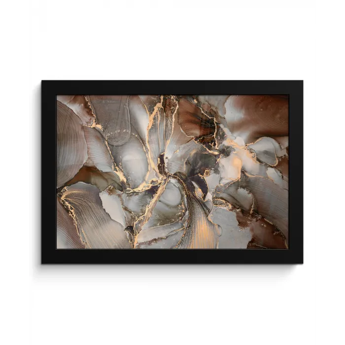 Grijs - Goud - Marmer - Marmerlook fotolijst zwart zonder passe partout klein -3d