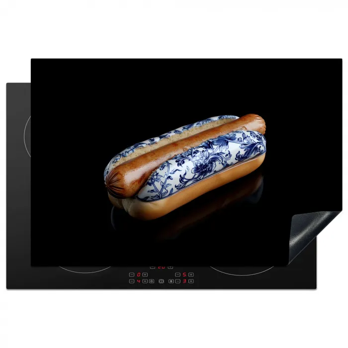 Hotdog - Porselein - Delfts blauw - Eten Inductie beschermer vinyl 3mm klein -3d