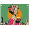 Retro - Vrouw - Stad - Zon tuinposter los doek klein -3d