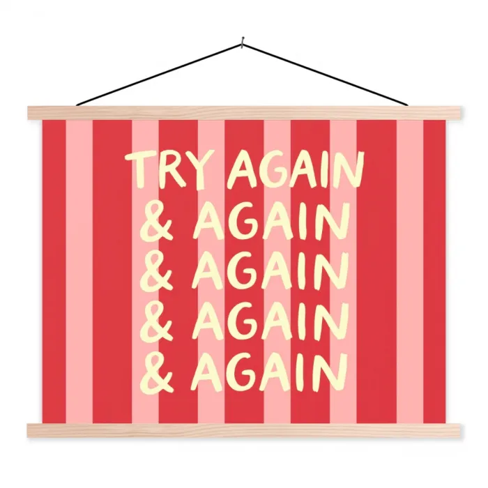 Strepen - Rood - Try again textielposter latten blank klein -3d
