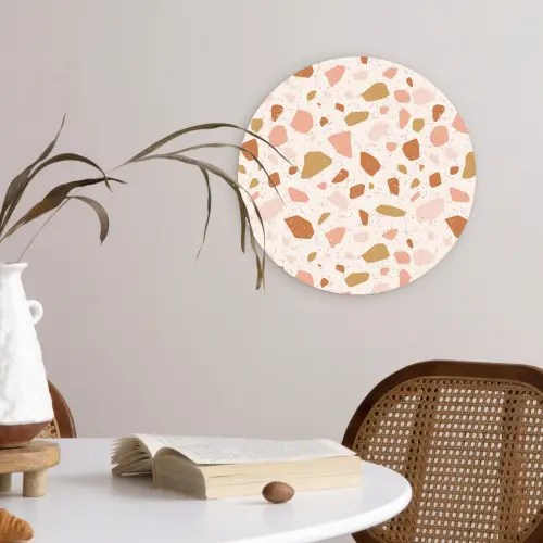 Terrazzo -  Patroon - Kleurrijk - Zalm Wandcirkel kunststof plaat 5mm dik klein 188 -sfeer4