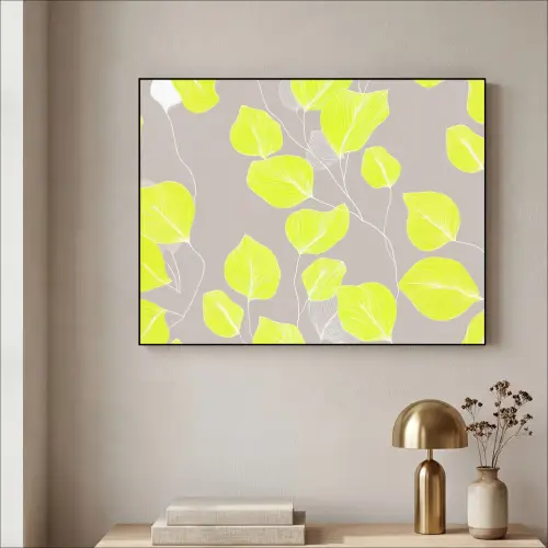Bladeren - Neon - Geel - Lijnen Textielframe zwart klein -sfeer2