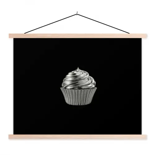 Cupcake - Luxueus - Zilver textielposter latten blank klein -3d
