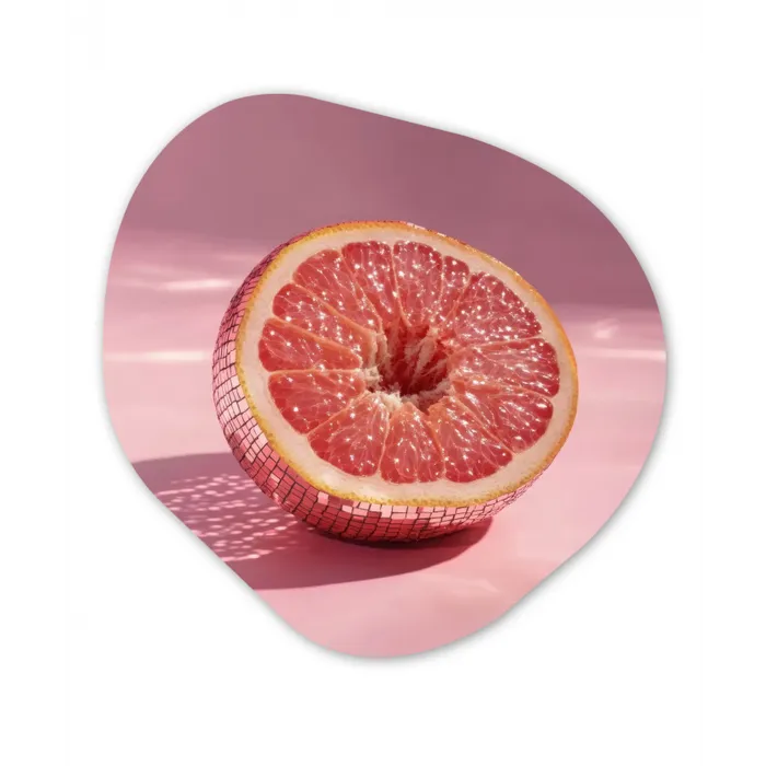 Grapefruit - Roze - Disco - Shiny Wandcirkel Organisch Plexiglas middel -3d
