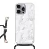 Klassiek - Marmer - Aders - Grijs Hoesje iPhone 16 Pro Max met koord klein 804 -3d
