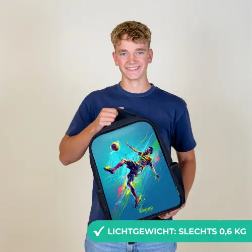 Neon - Voetbal - Schop - Kleurrijk Rugzak - Zwart middel -sfeer7_NL