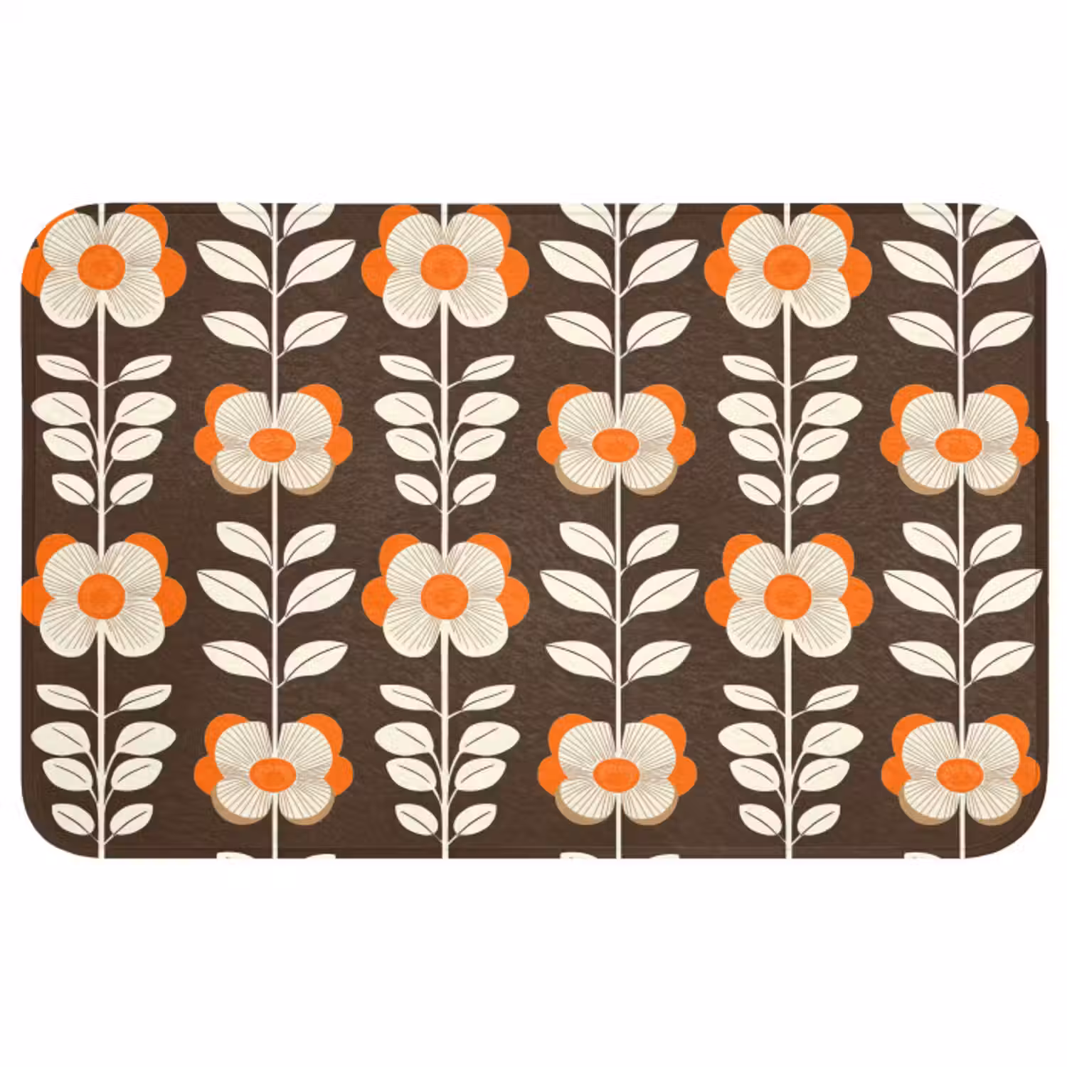 Badmat - Bloemen - Retro - Bruin
