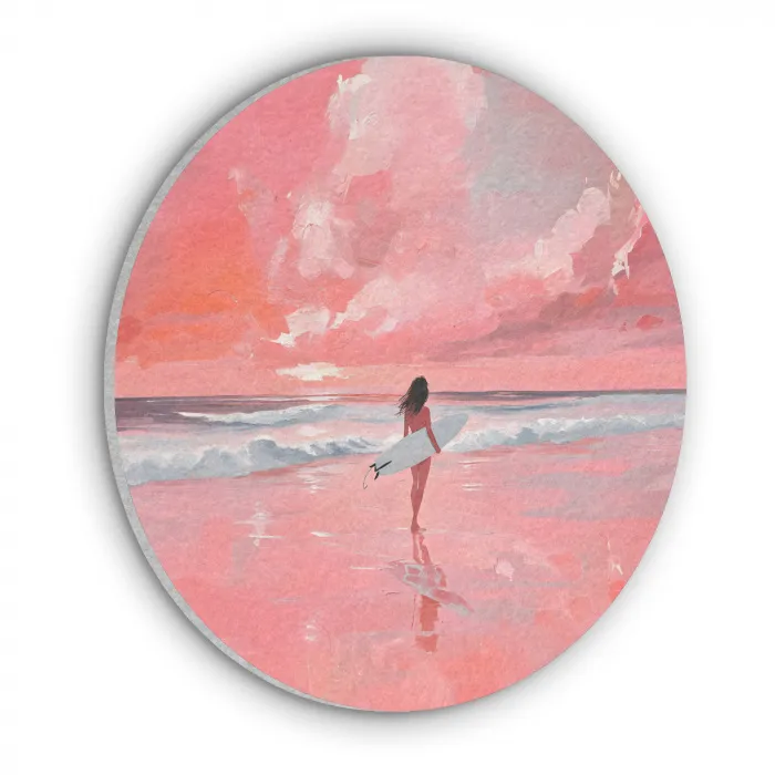 Roze - Surfen - Zee Akoestische PET Vilt - Rond klein -3d