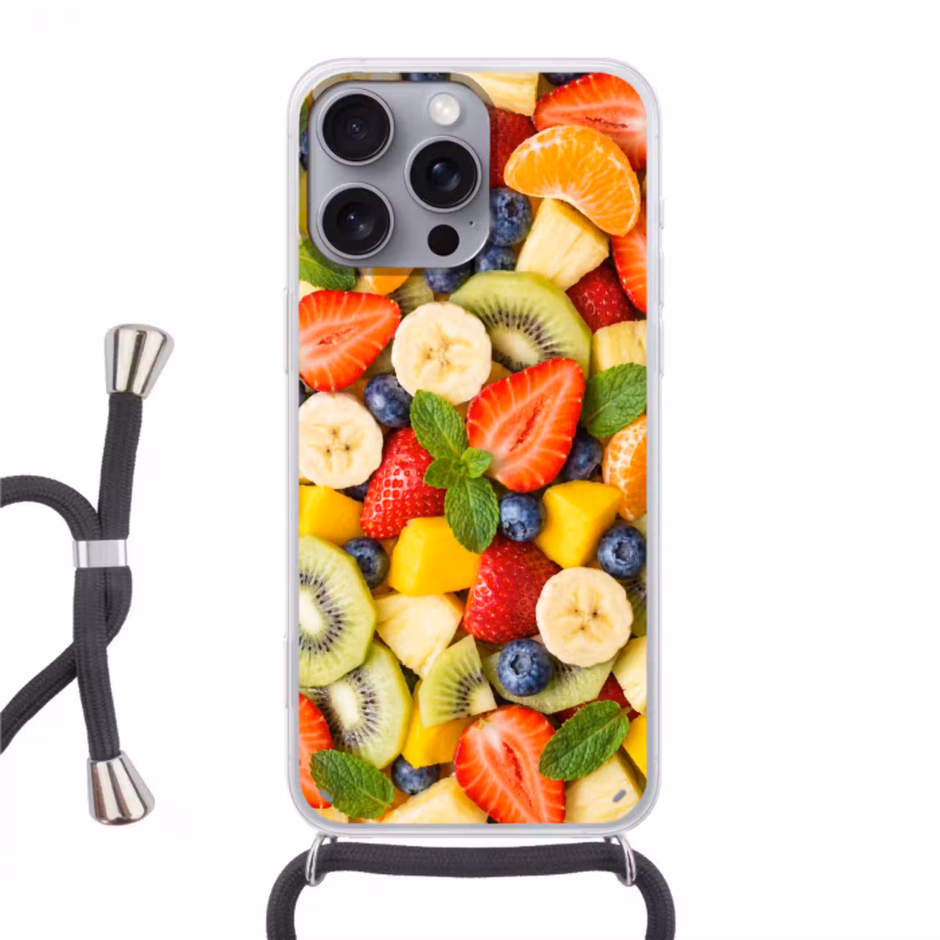 Fruit - Plakjes - Eten - Kleurrijk Hoesje iPhone 16 Pro Max met koord klein -3d