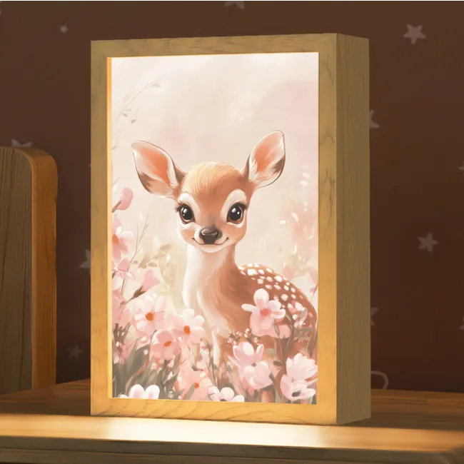 Kids’ Night Light - Deer - Illustration - Flowers - Pink