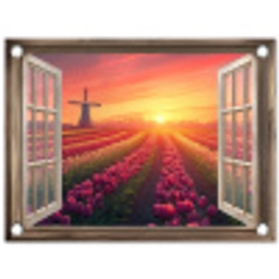 Doorkijk - Tulpen - Zonsondergang - Bloemen - Kleurrijk tuinposter los doek klein -3d