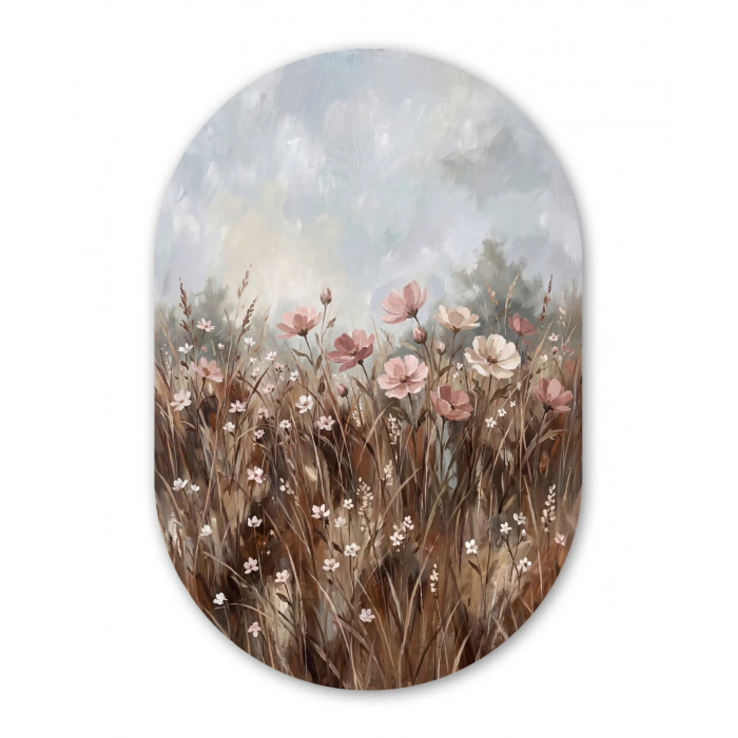 Bloemen - Botanisch - Schilderij - Pastel - Rustiek Wandcirkel Ovaal Forex klein -3d