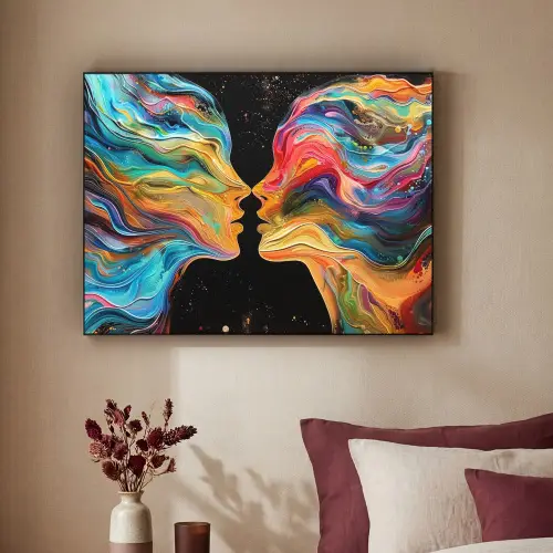 Kunst - Kleurrijk - Vrouw - Art - Abstract - Gezichten Textielframe zwart klein -sfeer1