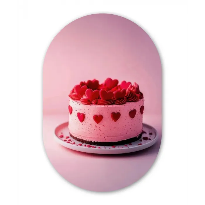 Taart - Hart - Roze Wandcirkel Ovaal Forex klein -3d