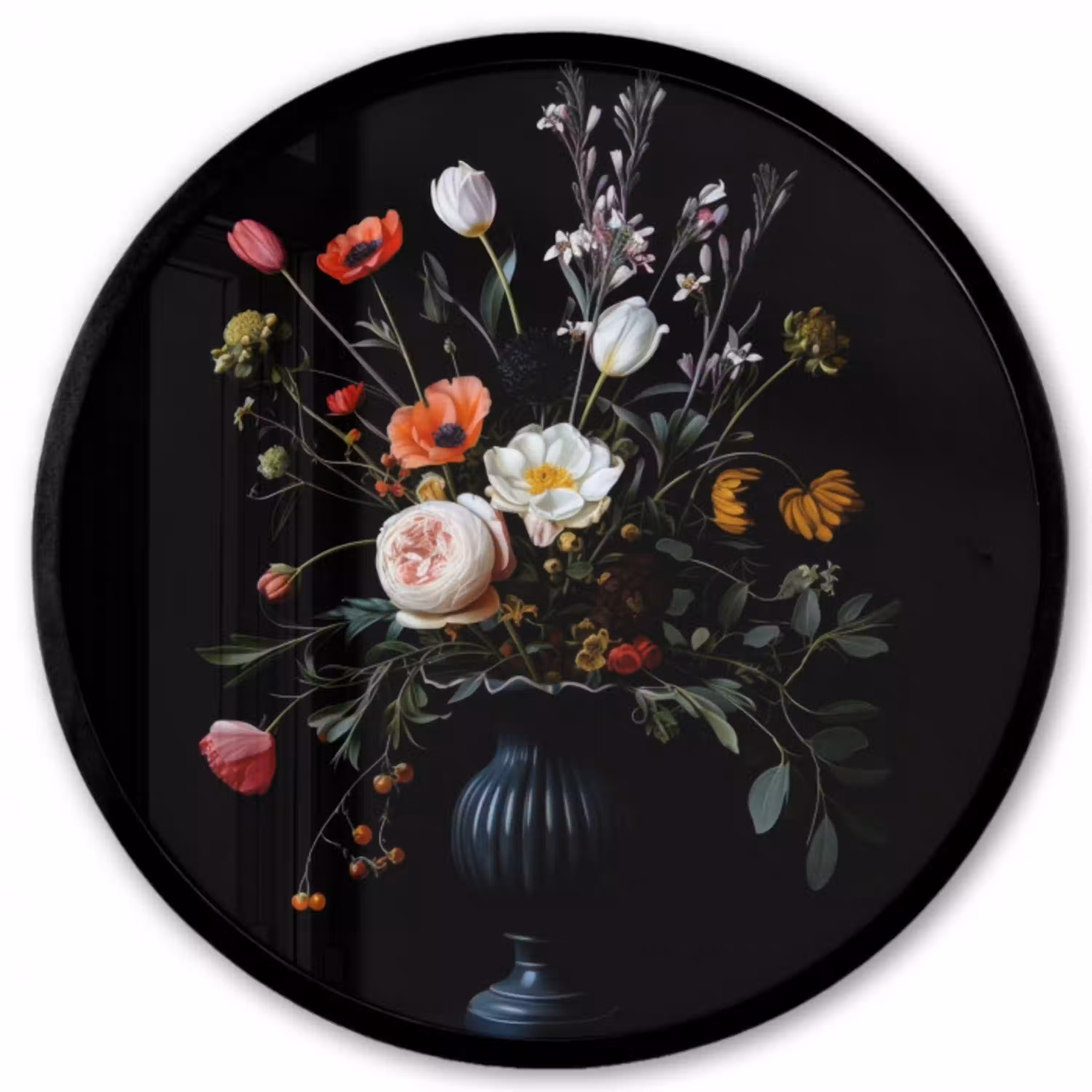 Bloemstuk - Vaas - Zwart Fotolijst rond zonder passe partout klein -3d