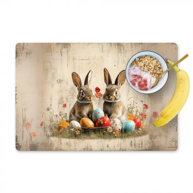Placemat - 6 pieces - Rabbits - Flowers - Eggs