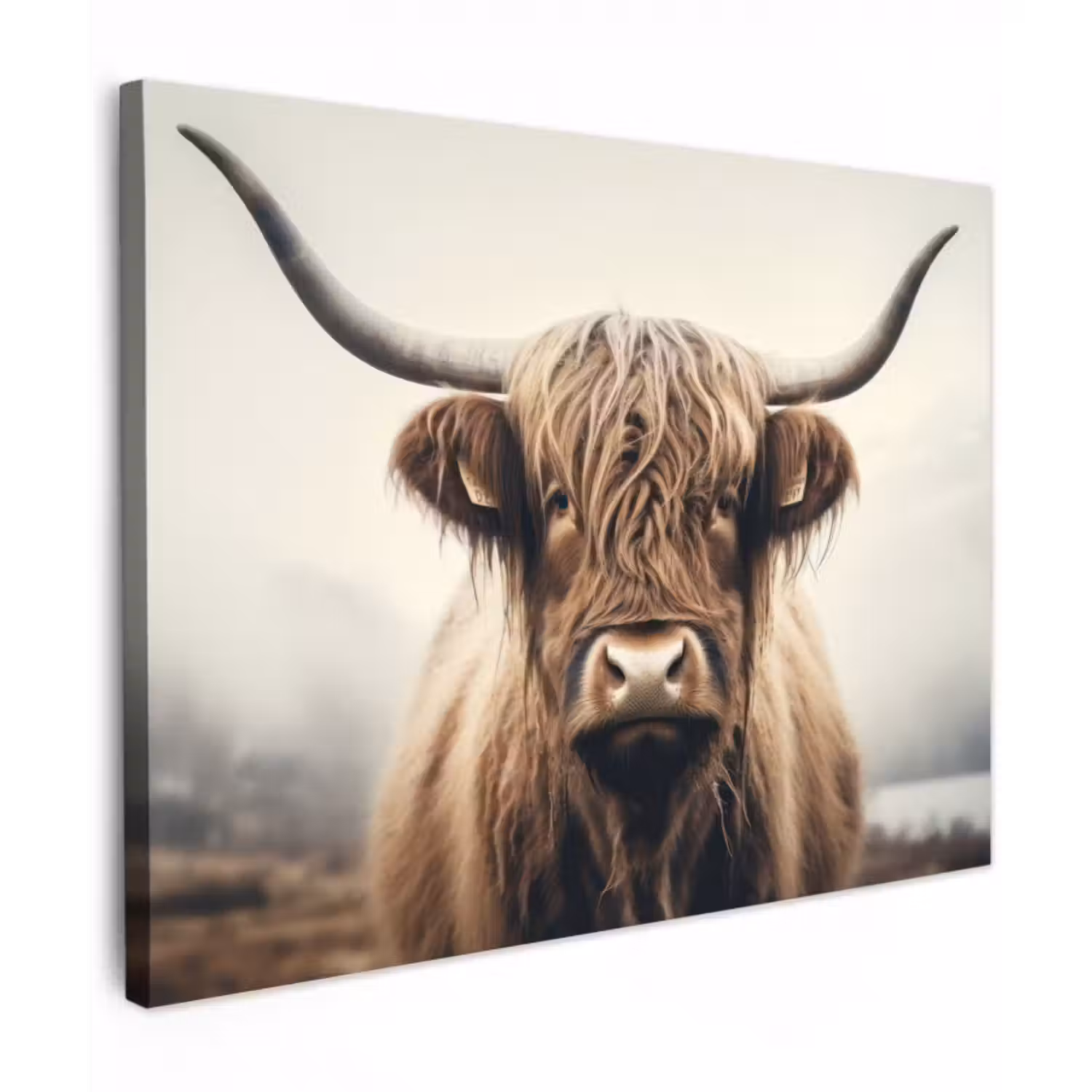 Leinwandbild - Schottische Highlander - Hörner - Landschaft