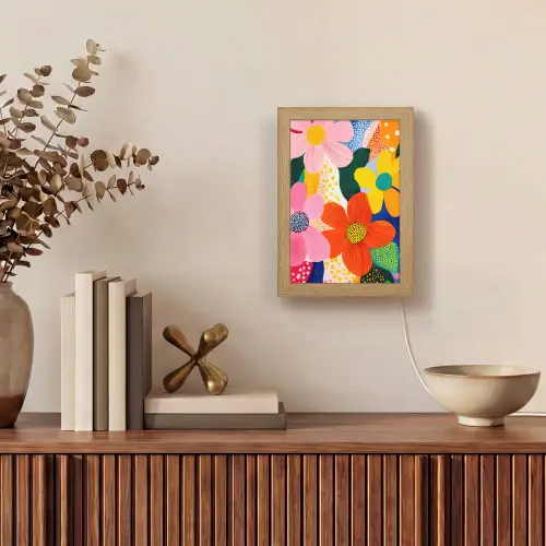Bloemen - Kleurrijk - Stippen Light Box met kabel (Tafellamp) klein -sfeer2